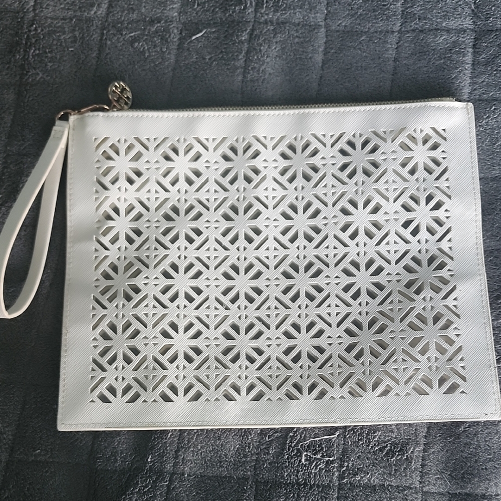 Tory Burch White Clutch Wristlet with Geometric Cutouts Limited Edition